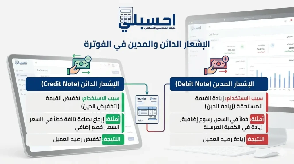 الإشعار الدائن والمدين في الفوترة